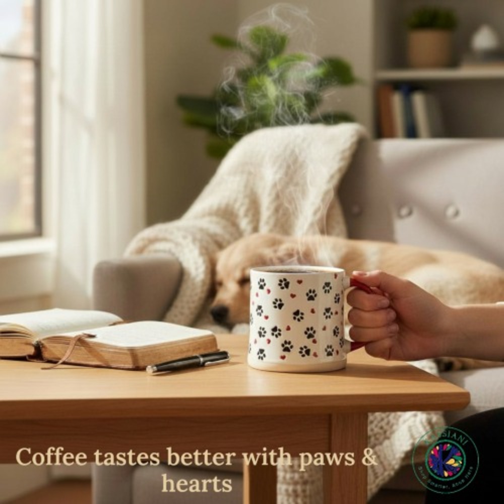 Home+Trend Ceramic Coffee Mug‎ 16oz Dog Paw Prints Red Hearts